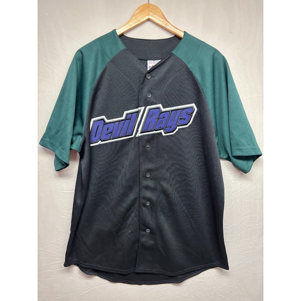 SAMPLE Tampa Bay Devil Rays Majestic MLB Jersey Men's Button Front Vintage New